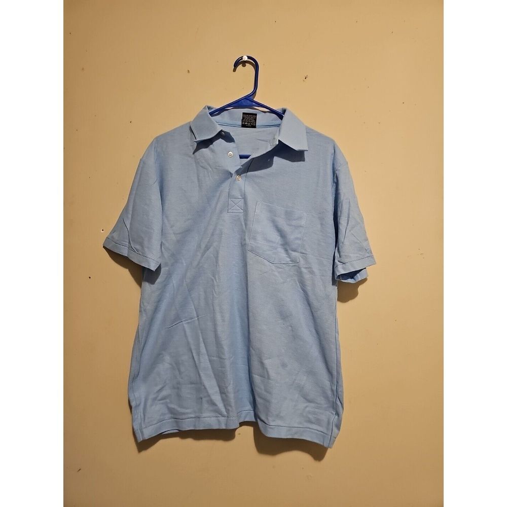 Vintage Screen Stars Blank Polo Shirt Light Blue Made In USA Single Stitch.21x26